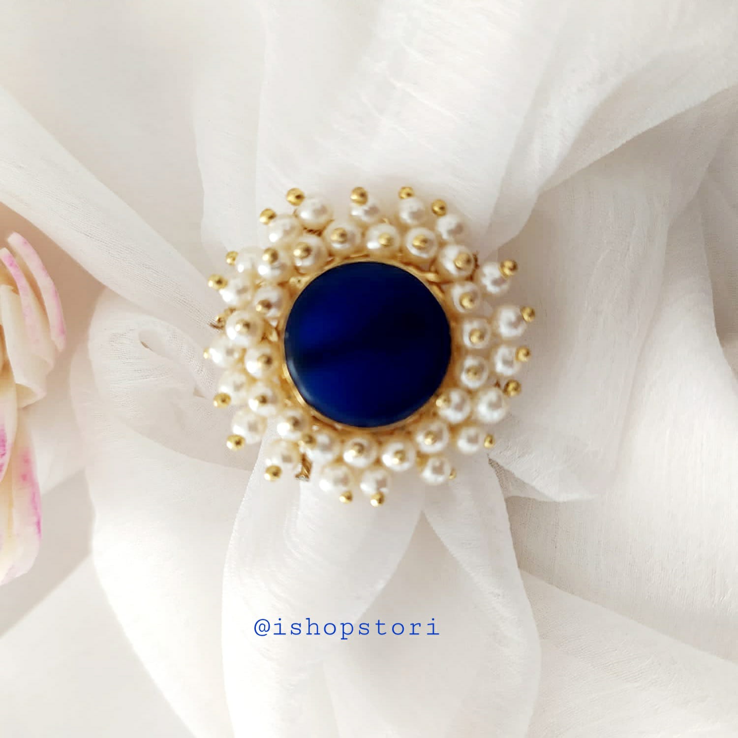 Nandini Pearl Halo Raw Stone Finger Ring