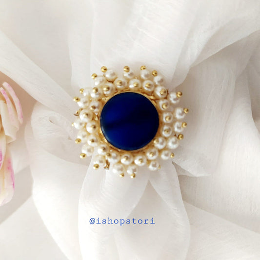 Nandini Pearl Halo Raw Stone Finger Ring