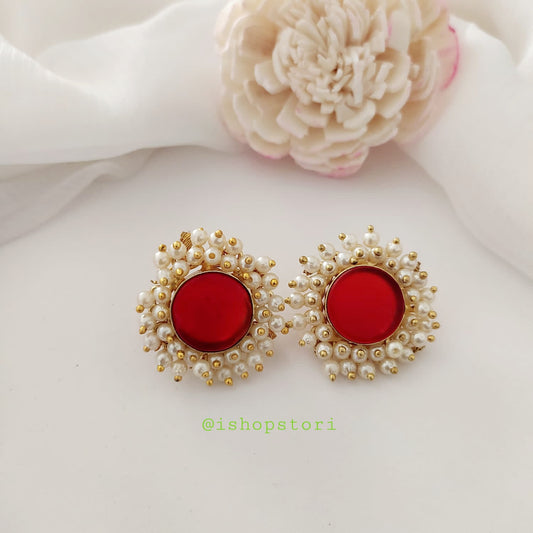 Nandini Pearls Halo Raw Stone Earrings