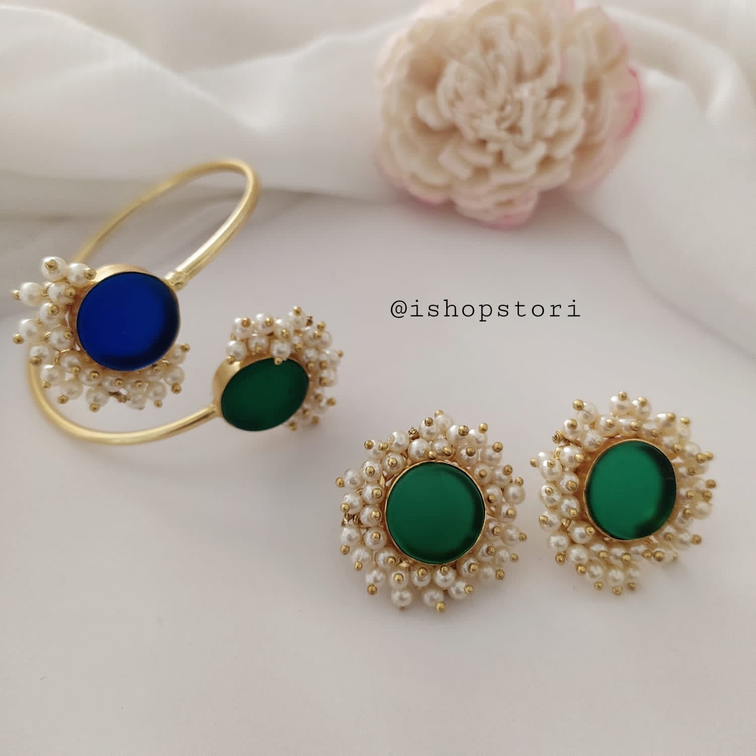 Stunning Nandini Raw Stone Earrings & Bracelets Combo Set for stylish women.