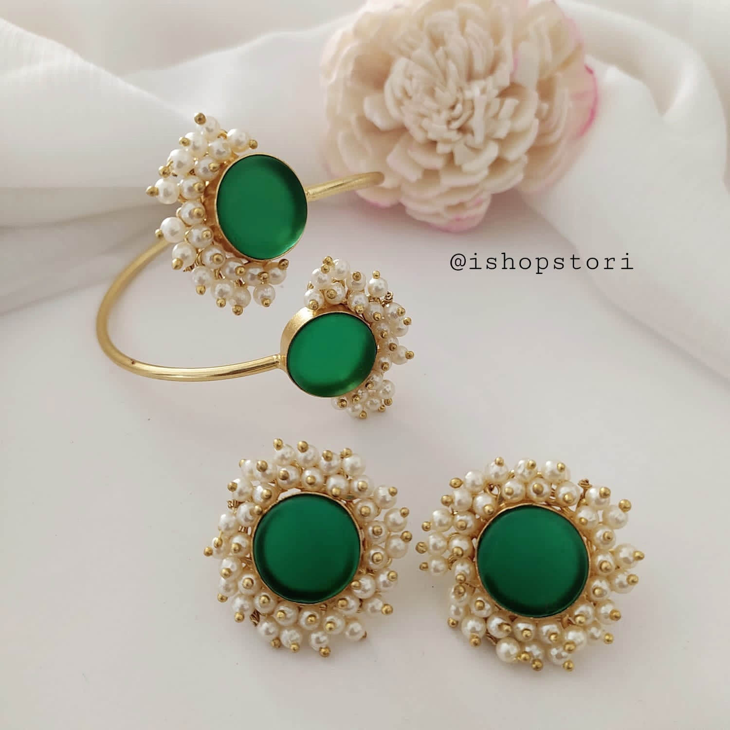Stunning Nandini Raw Stone Earrings & Bracelets Combo Set for stylish women.