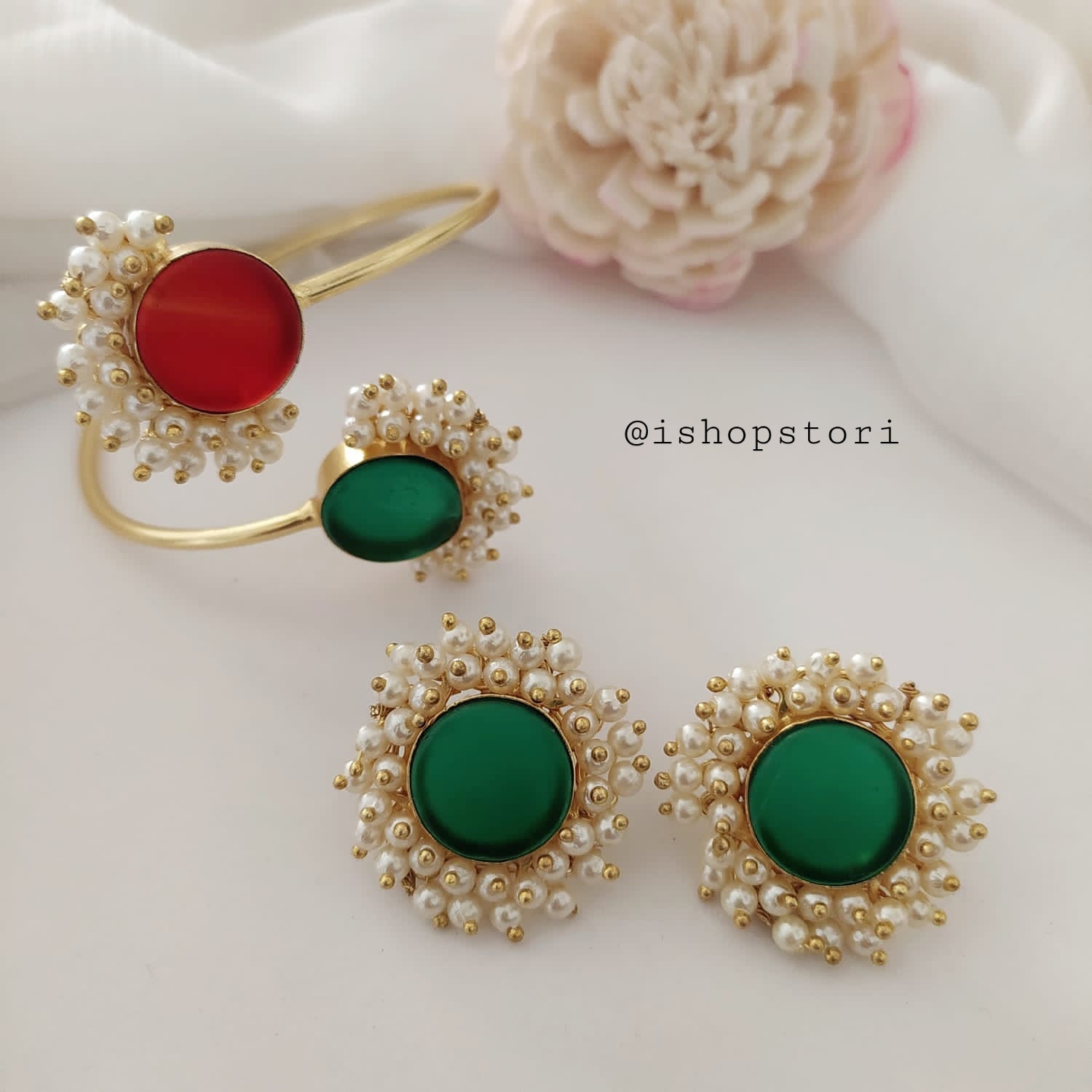 Stunning Nandini Raw Stone Earrings & Bracelets Combo Set for stylish women.