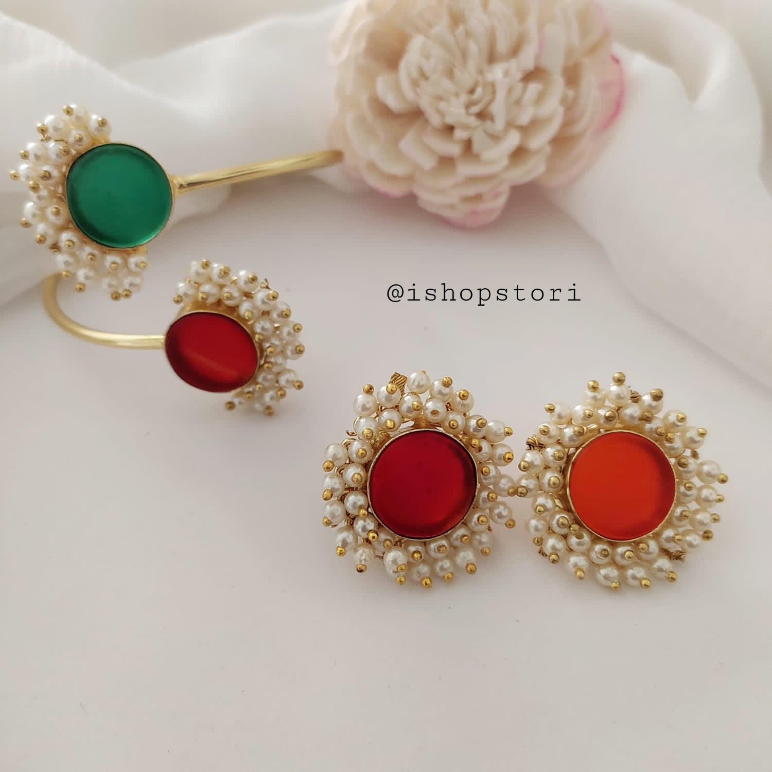 Stunning Nandini Raw Stone Earrings & Bracelets Combo Set for stylish women.