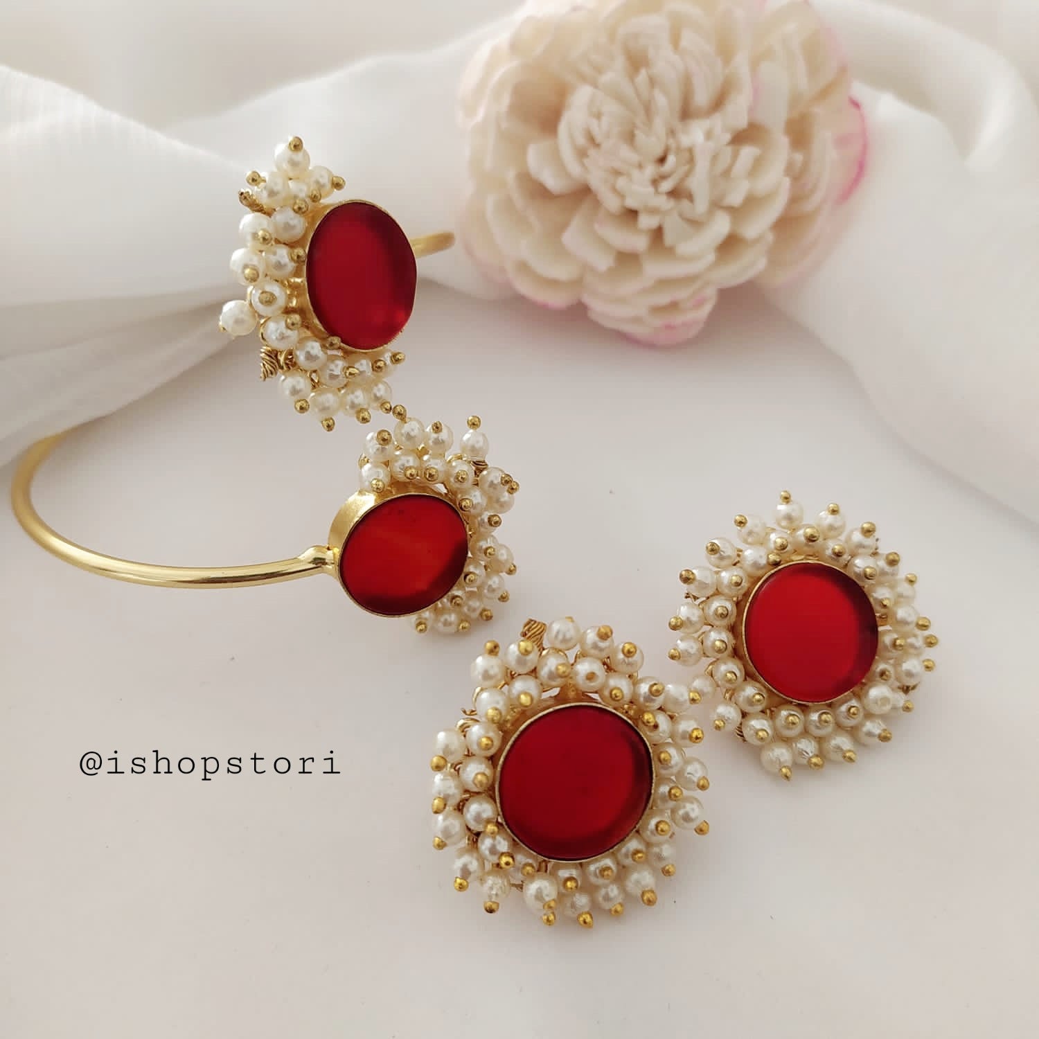 Stunning Nandini Raw Stone Earrings & Bracelets Combo Set for stylish women.