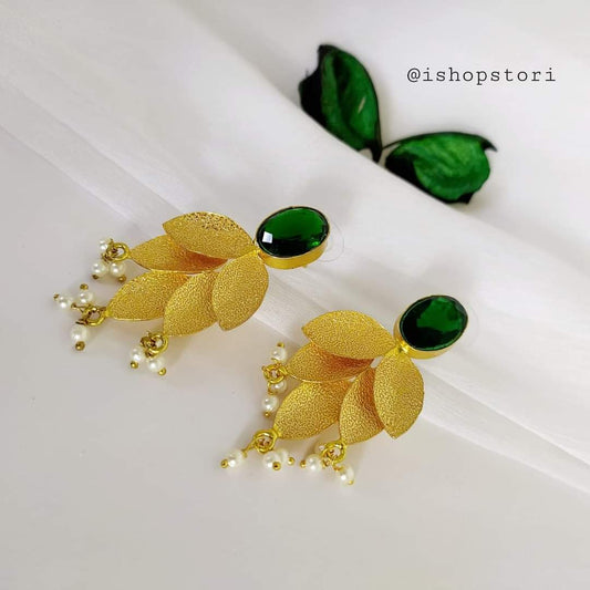 Myra Golden Petals & Stone Earrings