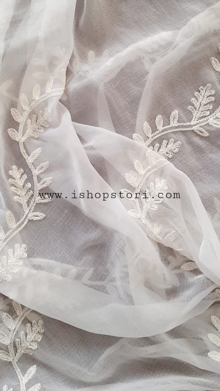 Embroidered Leheriya Jaal Chiffon Lucknowi Chikankari Dupatta