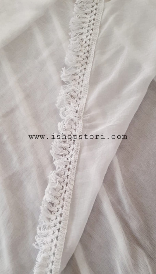 White Tassel Pure Chiffon Dupatta