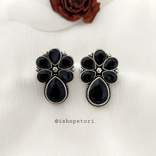 Zaria Five Petals Drop Oxidized Earrings