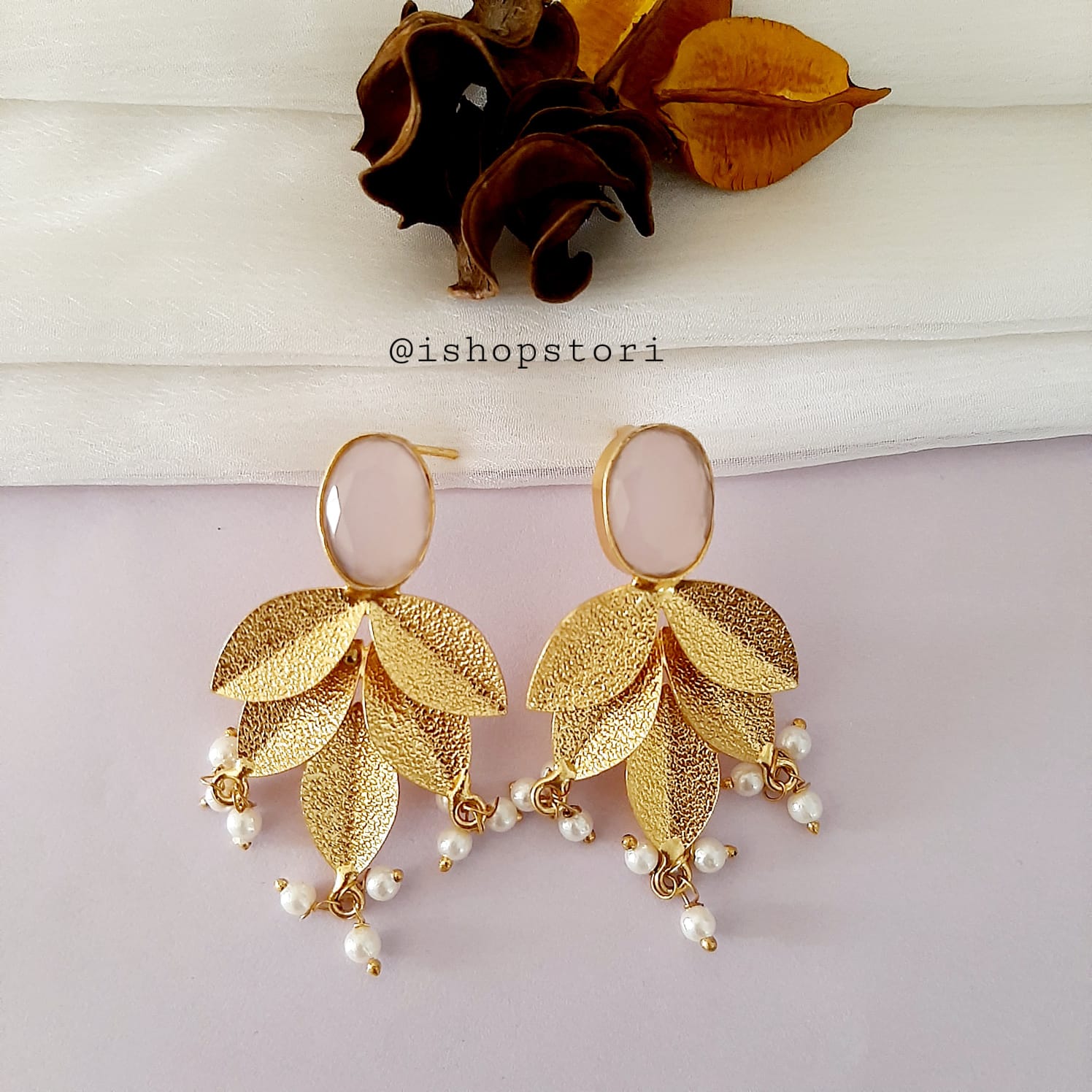 Myra Golden Petals & Stone Earrings