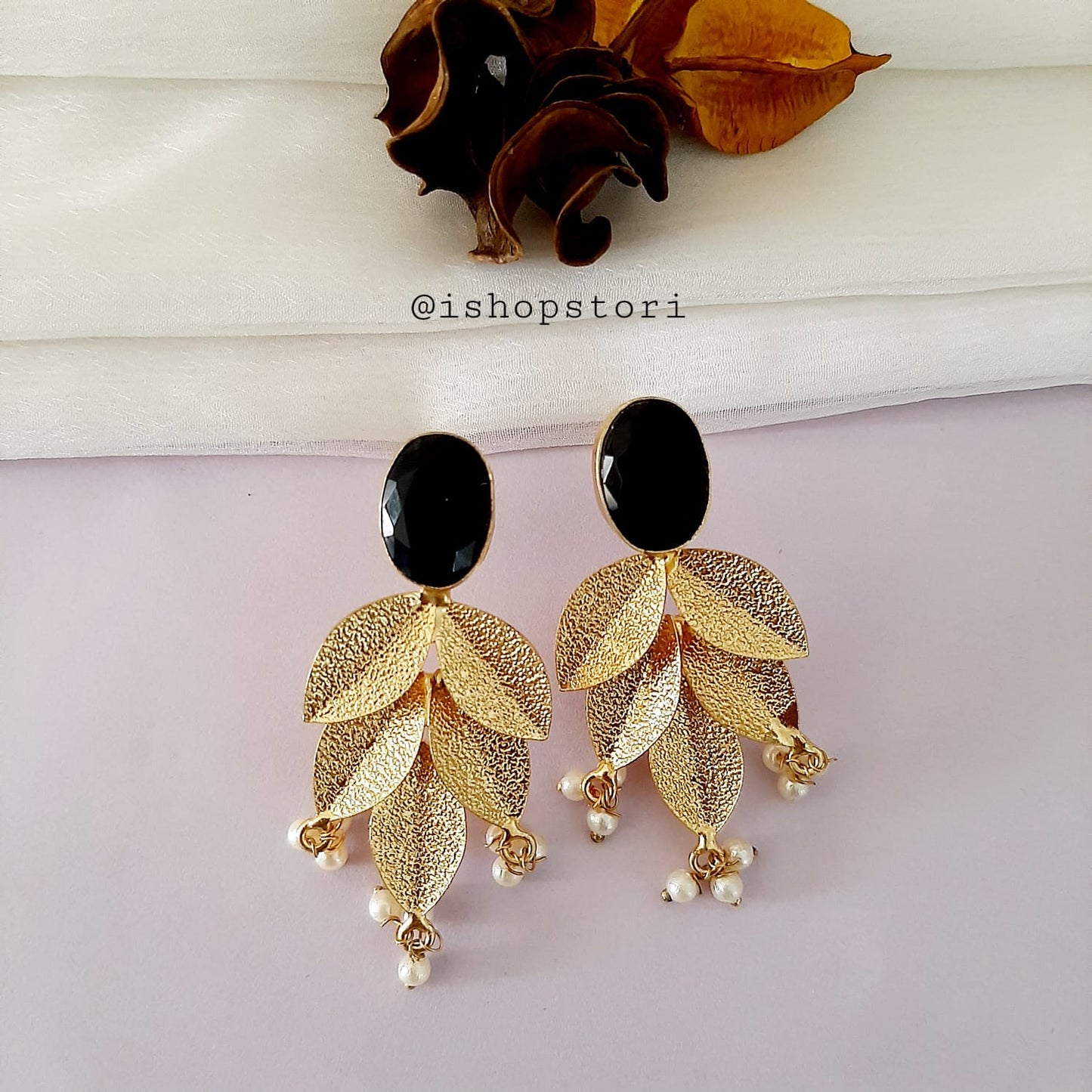 Myra Golden Petals & Stone Earrings