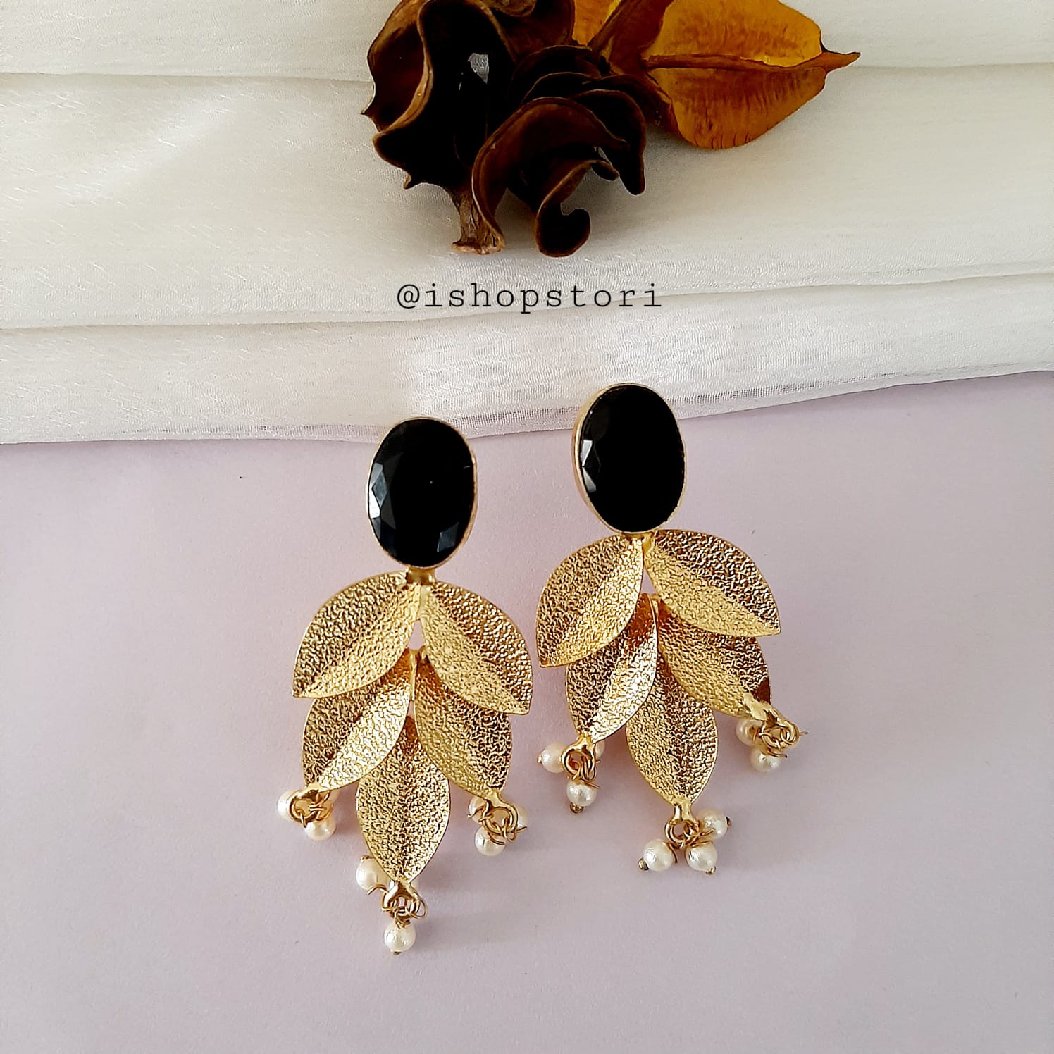 Myra Golden Petals & Stone Earrings