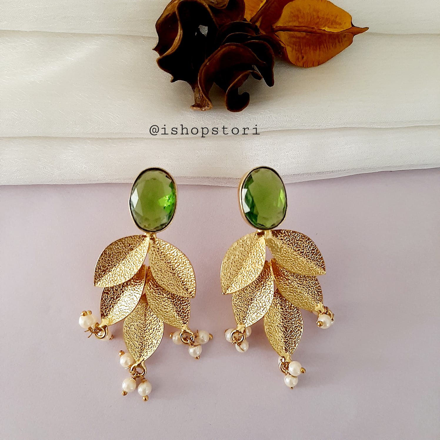 Myra Golden Petals & Stone Earrings