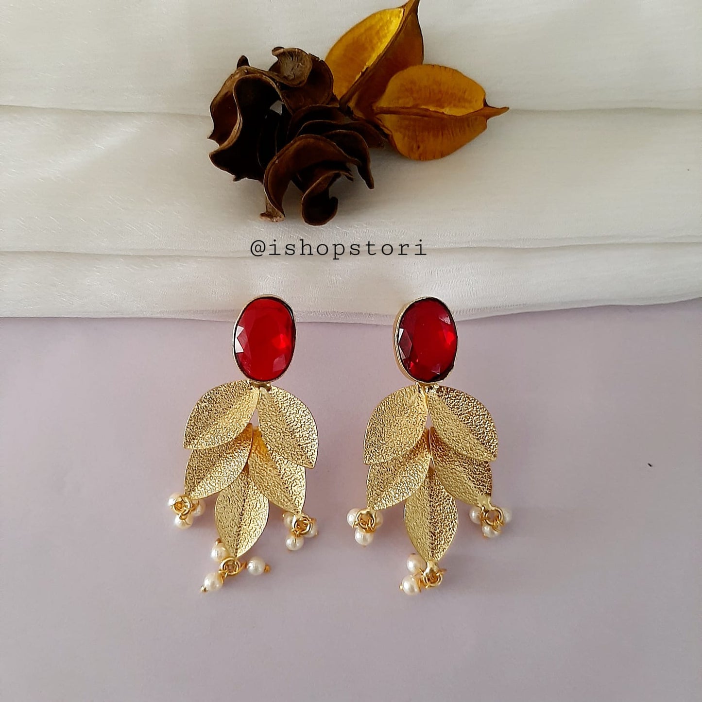 Myra Golden Petals & Stone Earrings
