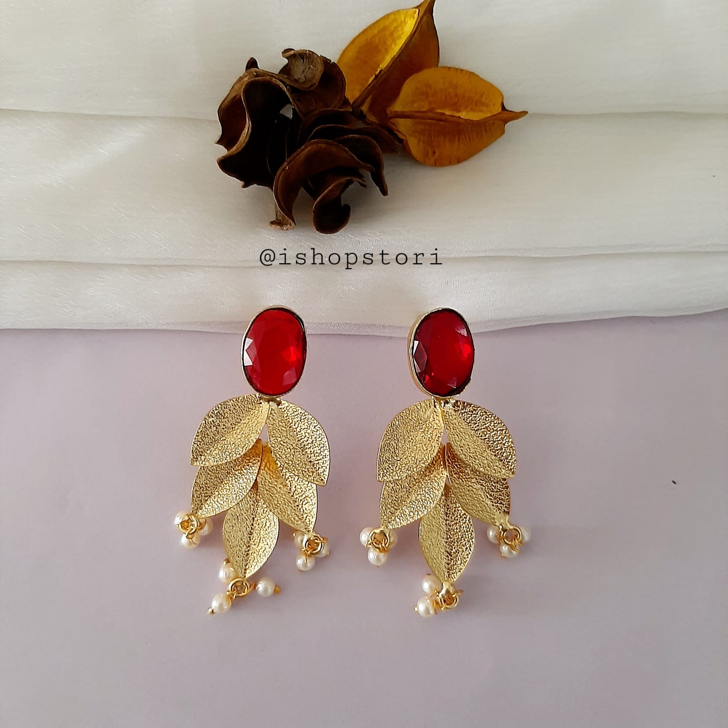 Myra Golden Petals & Stone Earrings