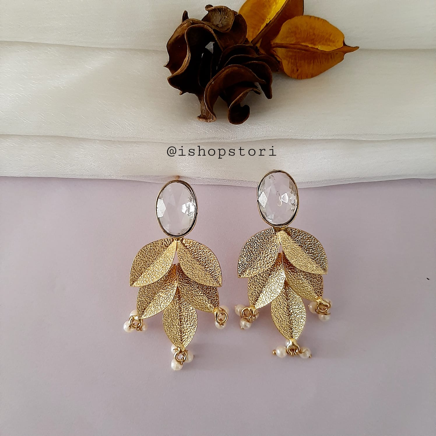 Myra Golden Petals & Stone Earrings
