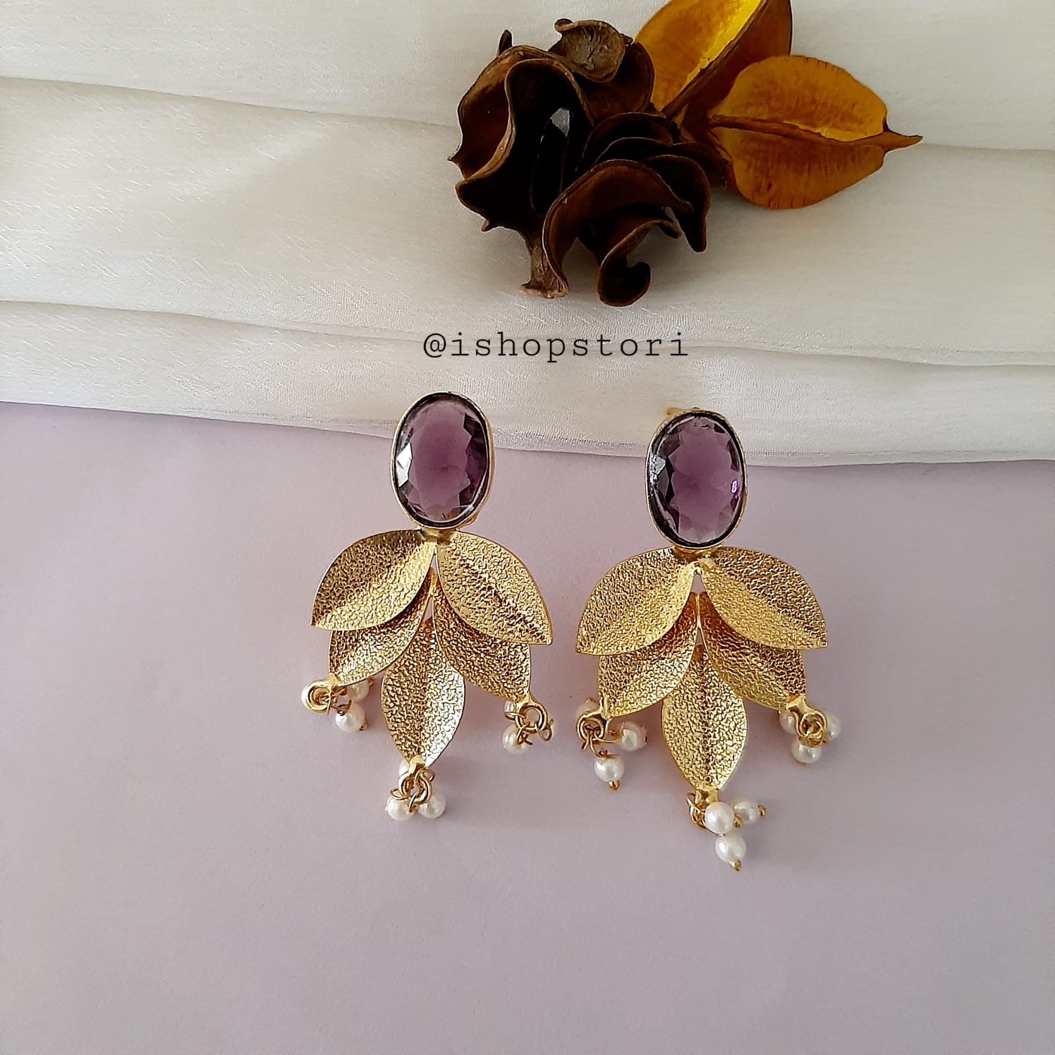 Myra Golden Petals & Stone Earrings