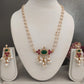 Two-string real pearl necklace in red and green shades full view.