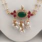 Harini Red & Green Two Strings Pearl Necklace Set front view.