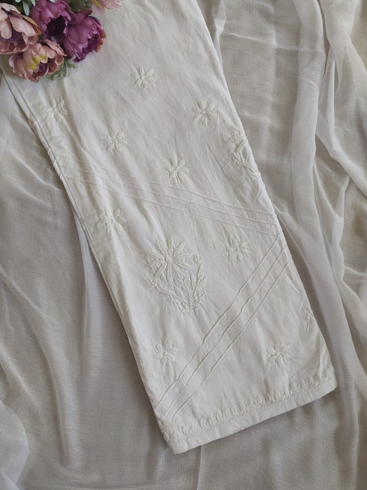 Handcrafted White Lucknowi Chikankari Lycra Big Size Pants