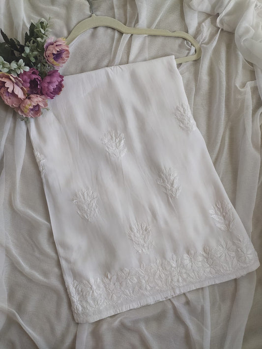 Hand Embroidered White Modal Cotton Lucknowi Chikankari Palazzo