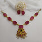 Pink quartz statement necklace set with a timeless design full view.