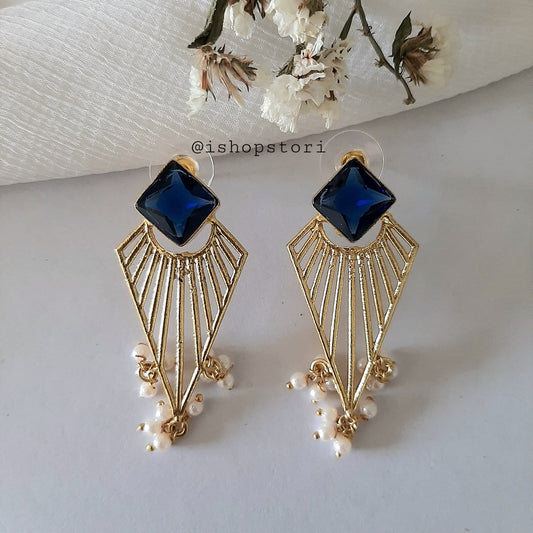 Yuvika Golden Spokes & Stone Statement Earrings
