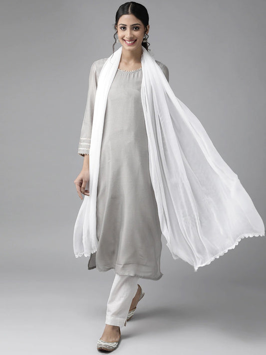 Croatia Embroidered White Pure Chiffon Dupatta