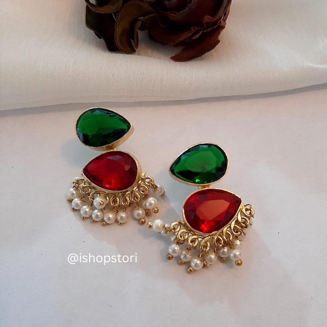 Hansini Two Layer Raw Stone Earrings
