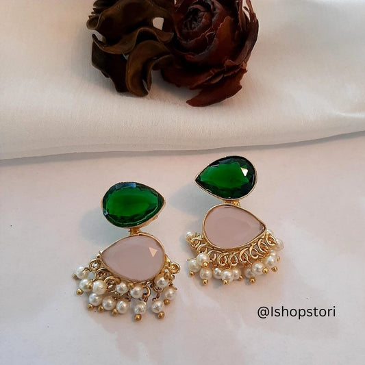 Hansini Two Layer Raw Stone Earrings