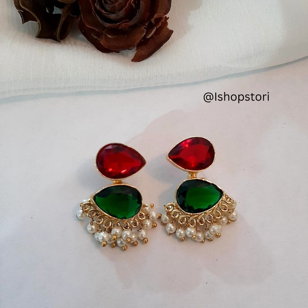 Hansini Two Layer Raw Stone Earrings