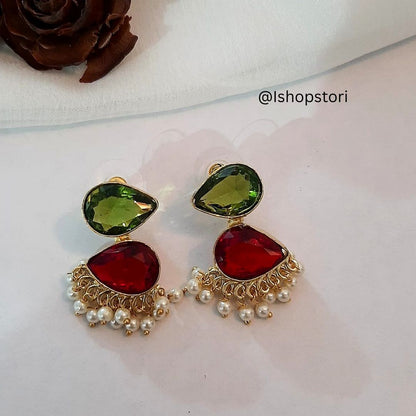 Hansini Two Layer Raw Stone Earrings