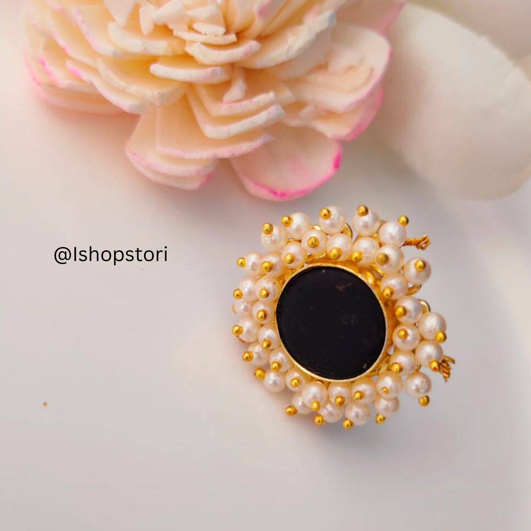 Nandini Pearl Halo Raw Stone Finger Ring