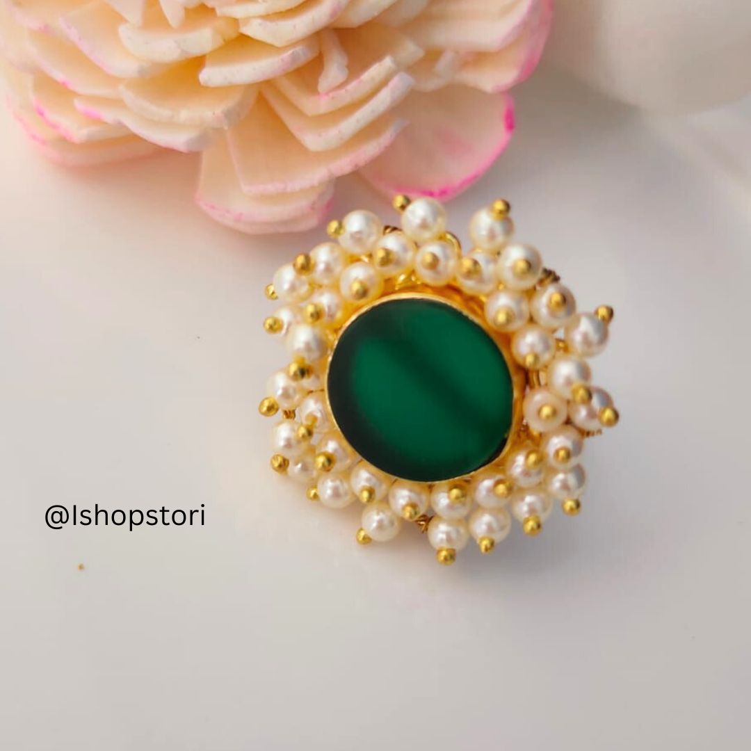Nandini Pearl Halo Raw Stone Finger Ring