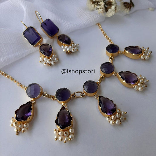 Samantha Statement Necklace Set With Dangling Earrings